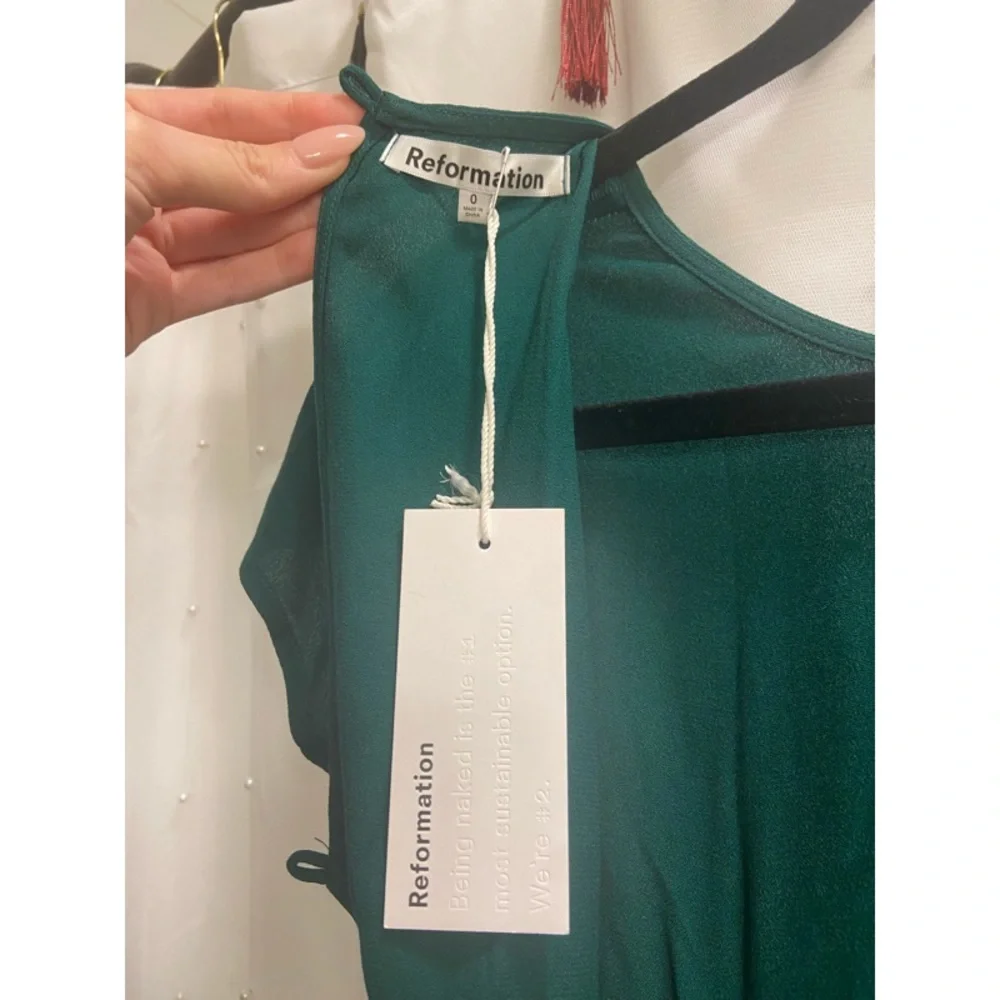 RARE! NEW! Reformation Gavin Cut Out Midi Dress in Emerald Green - Picture 9 of 13